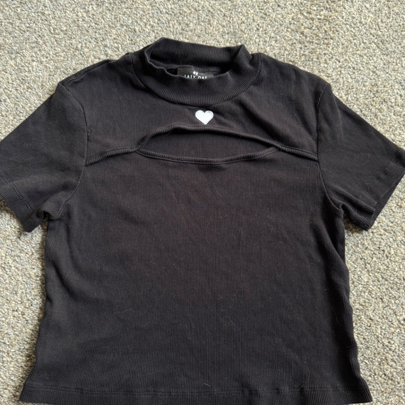 Lazy Oaf heart cut out fitted ribbed crop top - Picture 2 of 5